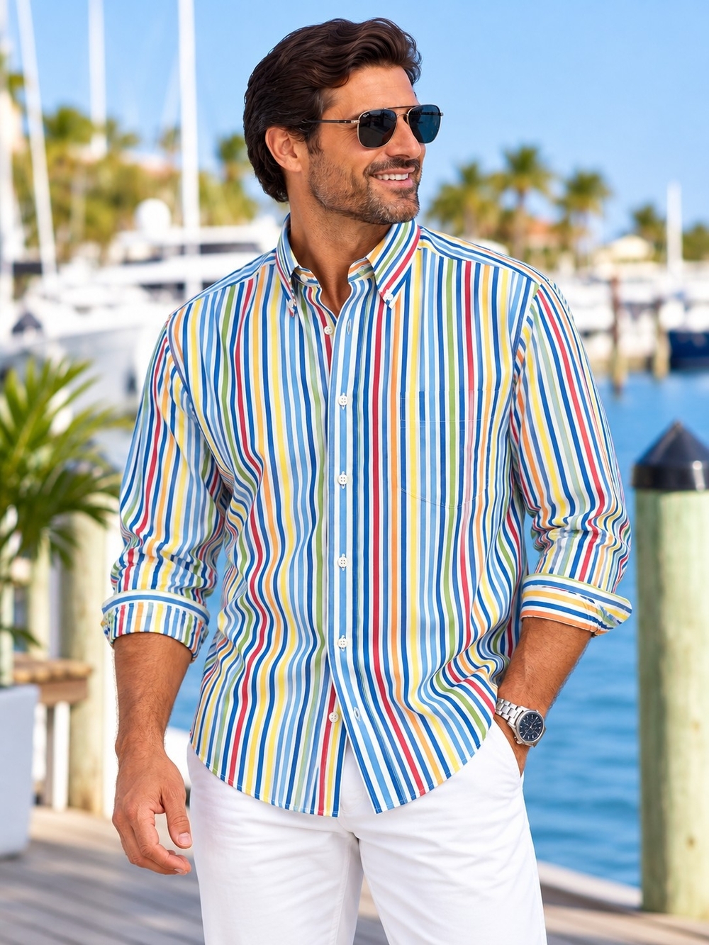 Paul & Shark Yachting Men’s M Multicolor Stripe Italian Cotton Shirt